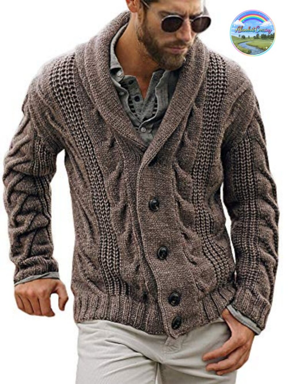 Mens Shawl Collar Cable Knit Button Cardigan Sweater Chunky Long Sleeve